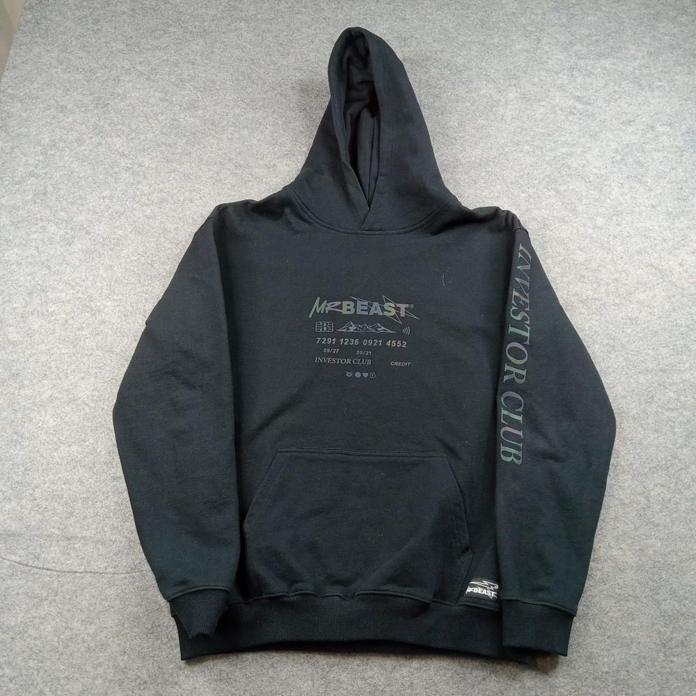 Mr‎ Beast Hoodie Youth 16 Black Investor Club Graphic Pullover Sweatshirt